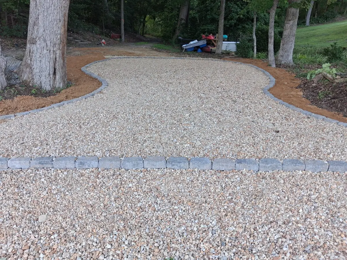 Completed gravel outdoor area beside the water