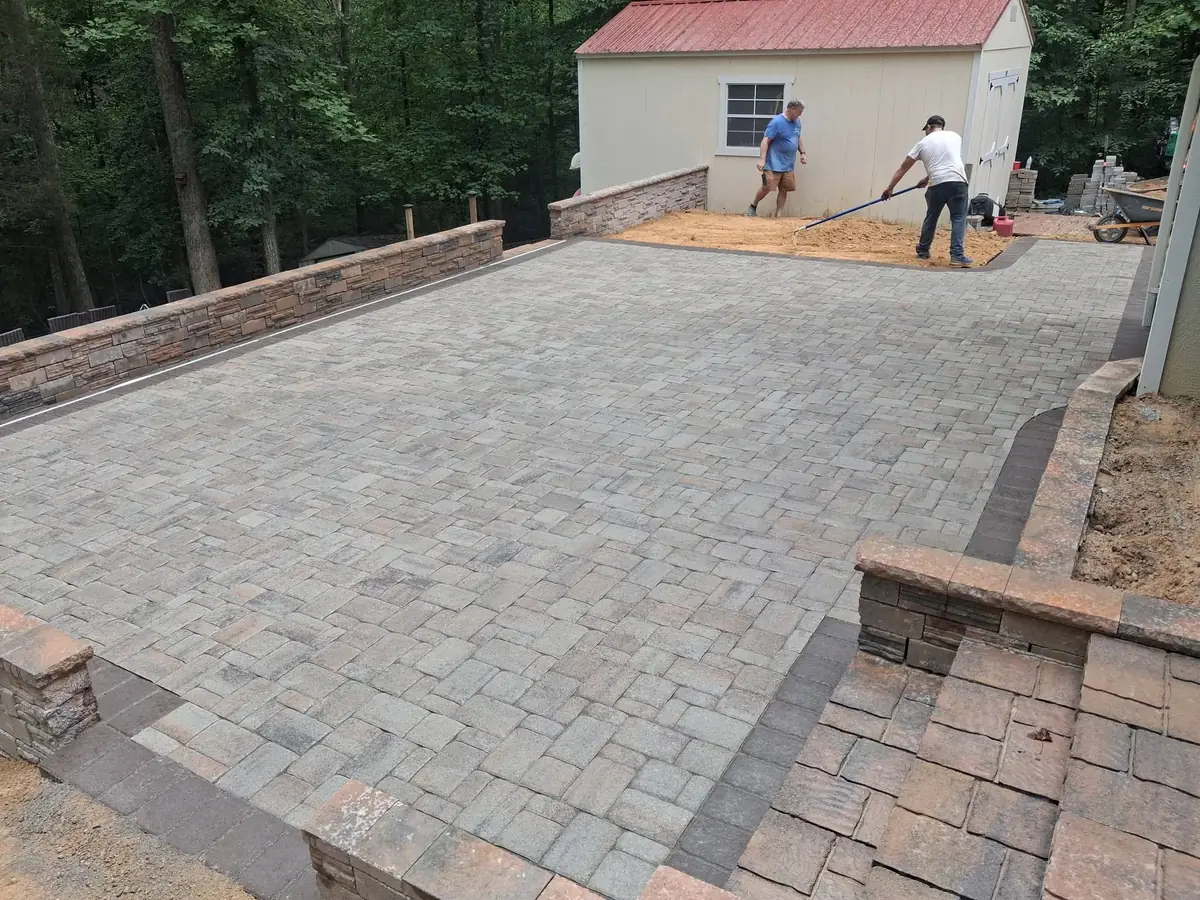 Finished paver patio and retaining wall work